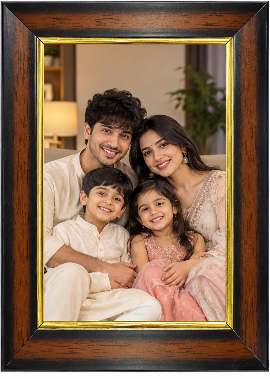 Premium Wooden Photo Frame – Dark Brown & Gold Finish