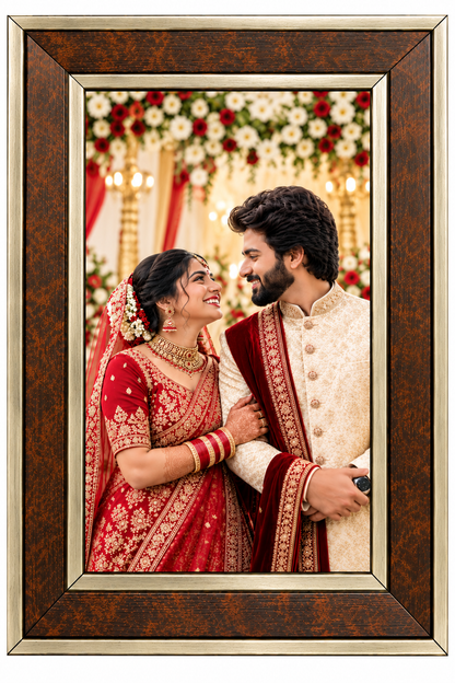Premium Antique Wooden Photo Frame | Elegant Brown & Gold Finish