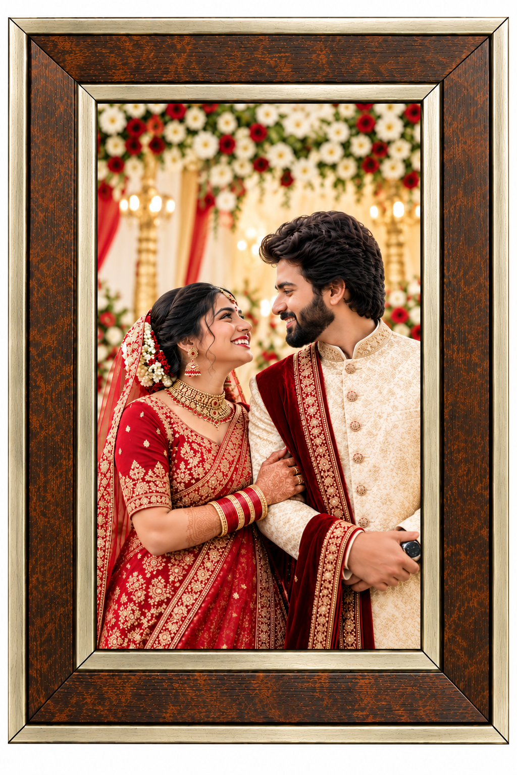 Premium Antique Wooden Photo Frame | Elegant Brown & Gold Finish