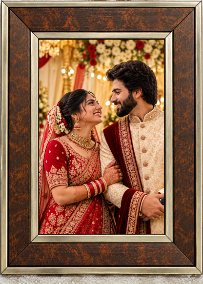 Premium Antique Wooden Photo Frame | Elegant Brown & Gold Finish