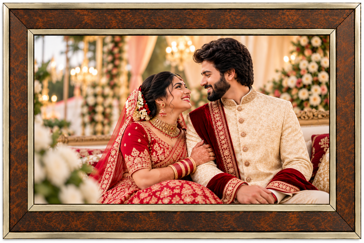 Premium Antique Wooden Photo Frame | Elegant Brown & Gold Finish