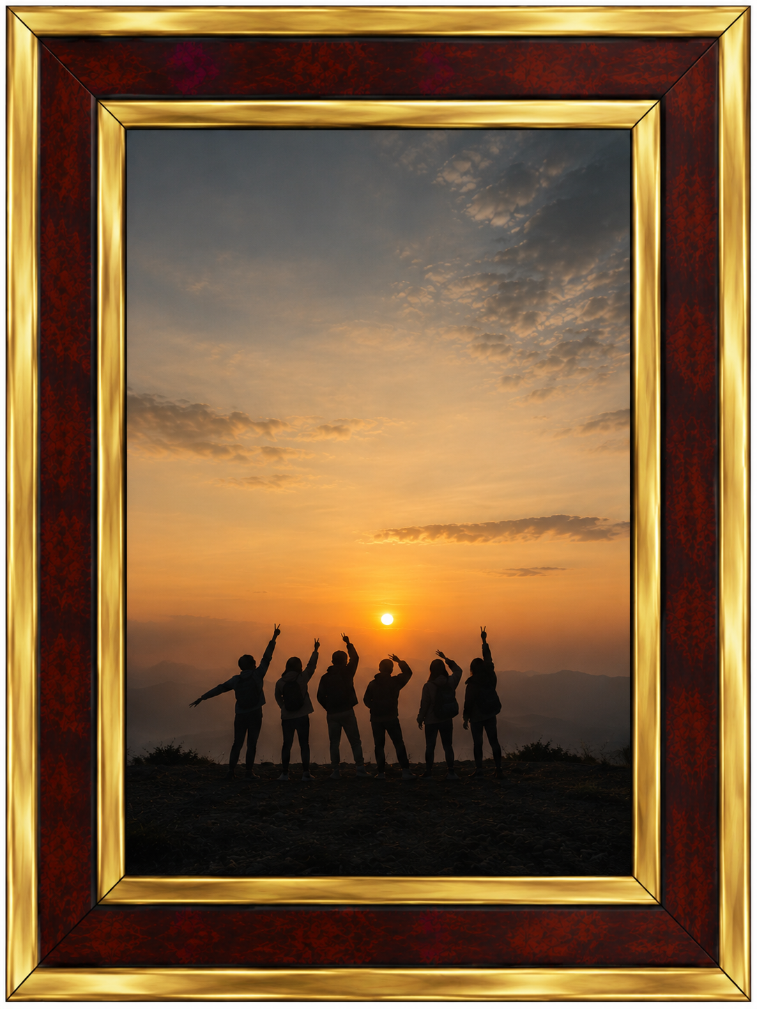 Premium Maroon & Gold Designer Photo Frame | Elegant Luxury Picture Frame for Family, Friends, Wedding & Home Décor | Multiple Sizes Available