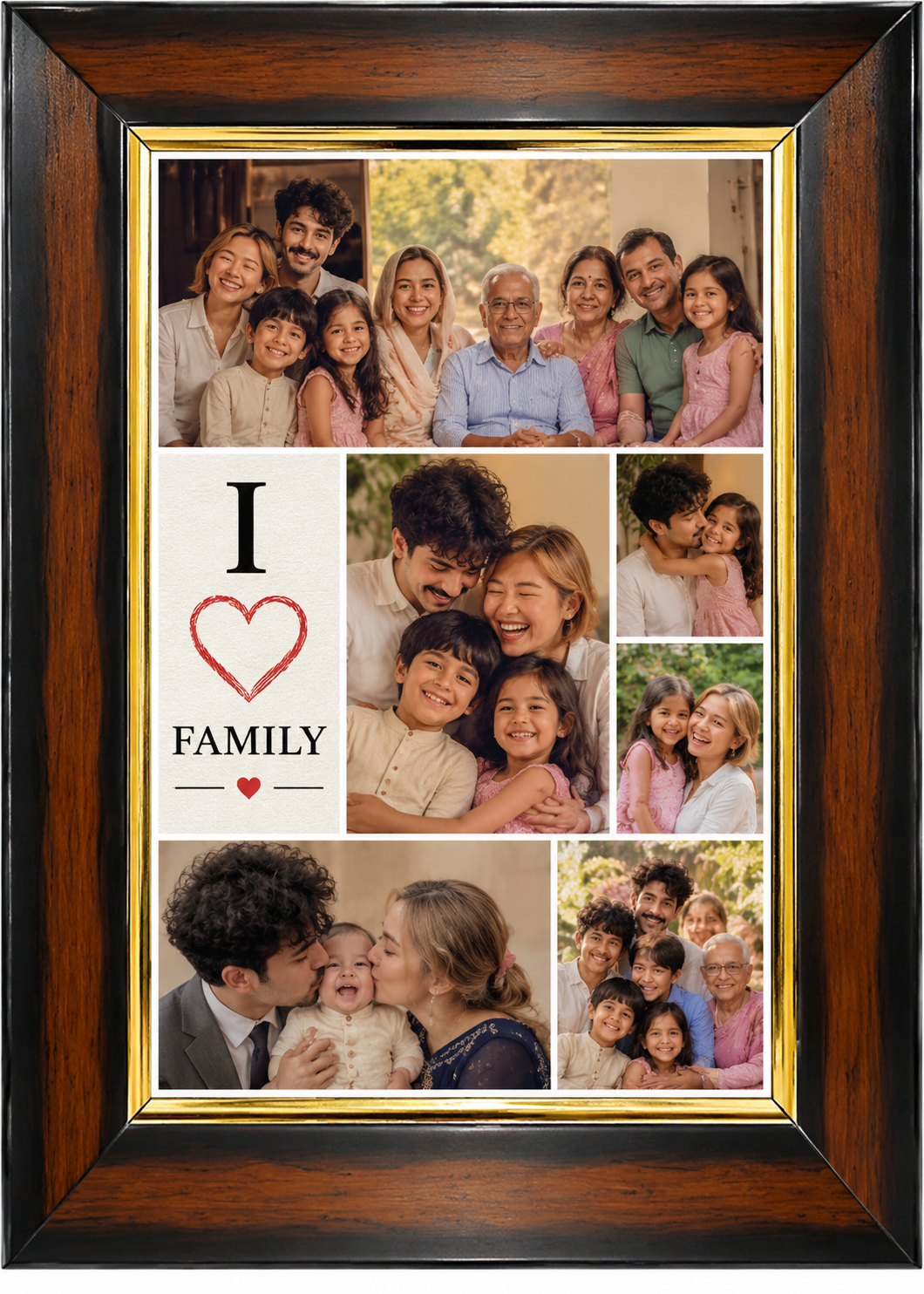Premium Wooden Photo Frame – Dark Brown & Gold Finish