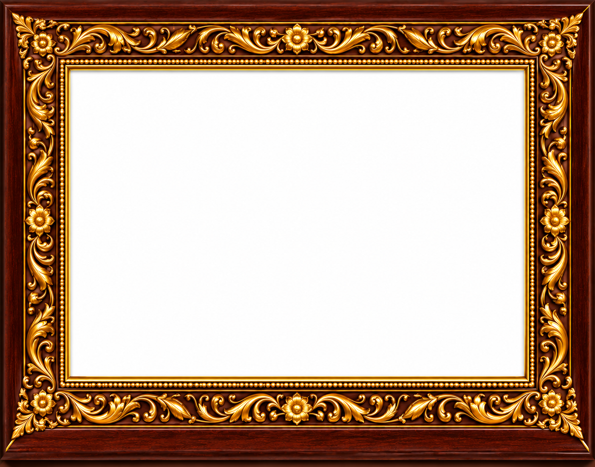 Premium Royal Wooden Photo Frame – Dark Brown & Antique Gold Floral Design