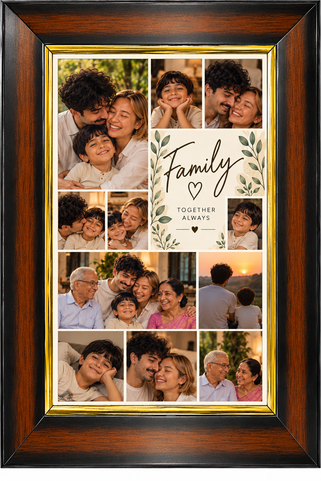 Premium Wooden Photo Frame – Dark Brown & Gold Finish