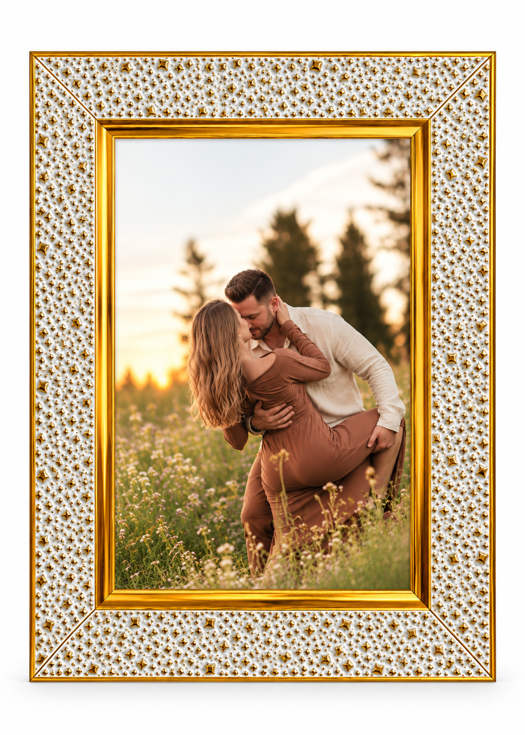 Premium White & Gold Designer Photo Frame | Elegant Textured Picture Frame for Wedding, Anniversary, Family Photos & Home Décor | Multiple Sizes Available