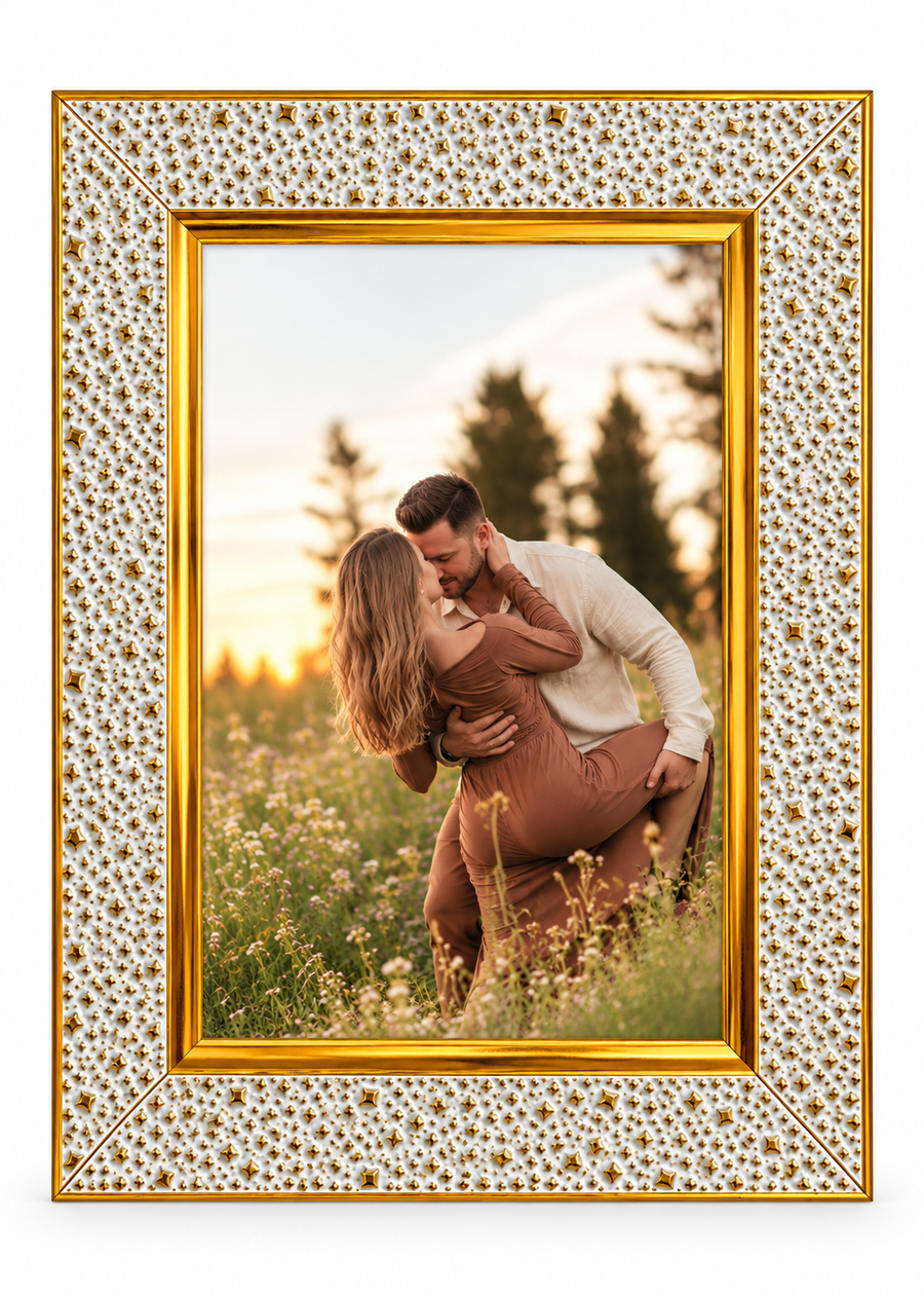Premium White & Gold Designer Photo Frame | Elegant Textured Picture Frame for Wedding, Anniversary, Family Photos & Home Décor | Multiple Sizes Available