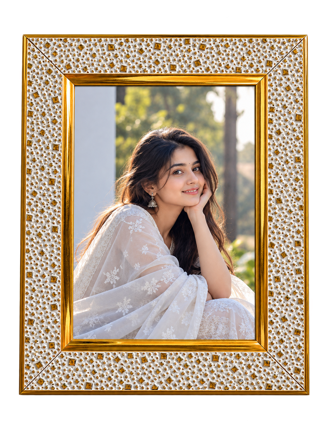 Premium White & Gold Designer Photo Frame | Elegant Textured Picture Frame for Wedding, Anniversary, Family Photos & Home Décor | Multiple Sizes Available