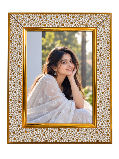 Premium White & Gold Designer Photo Frame | Elegant Textured Picture Frame for Wedding, Anniversary, Family Photos & Home Décor | Multiple Sizes Available
