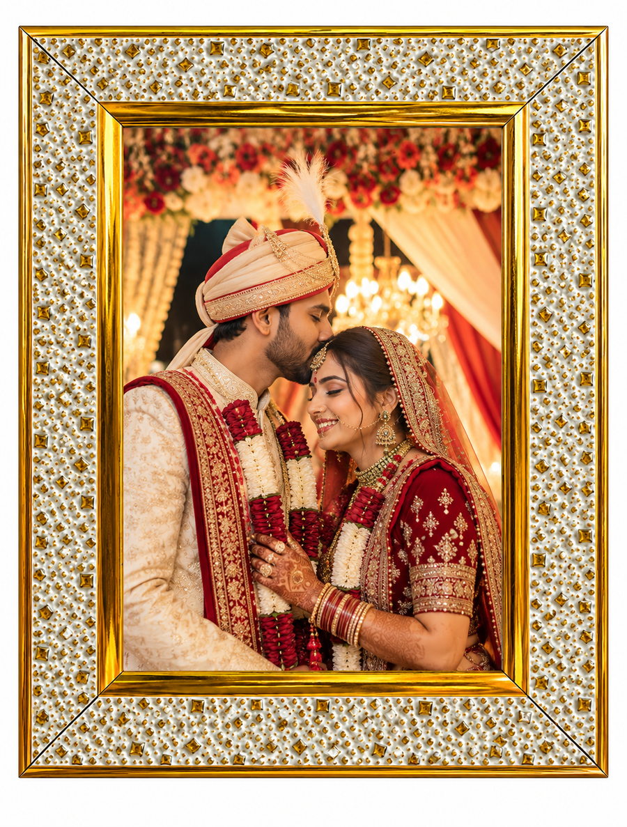 Premium White & Gold Designer Photo Frame | Elegant Textured Picture Frame for Wedding, Anniversary, Family Photos & Home Décor | Multiple Sizes Available